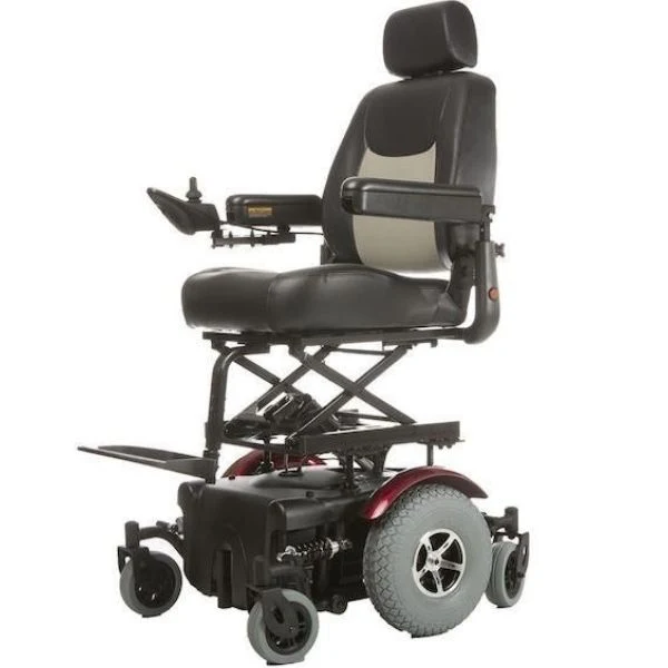 MeritsVisionSuperP327PowerWheelchairRedFrontLiftLeftSideView_600x